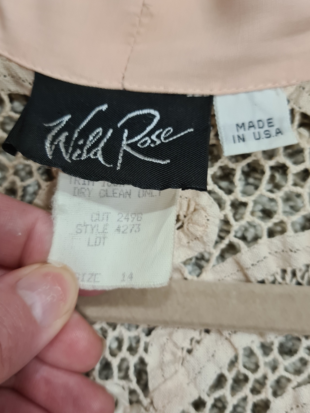 Vintage Pink Wild Rose Women 2 Piece Dress & Crochet Laced Back Jacket Size 14 - Picture 13 of 16